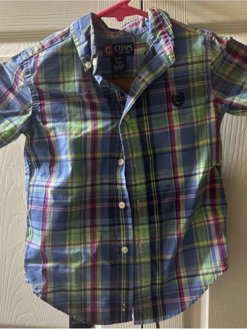 Chaps Boys Blue, Green & Purple Plaid Button-Down Shirt